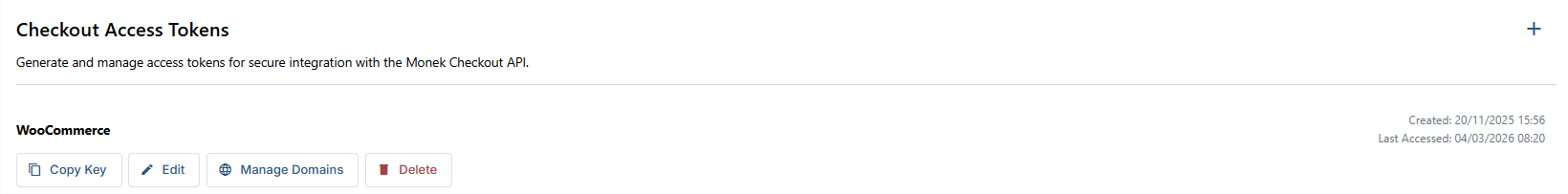 Checkout Access Keys tab