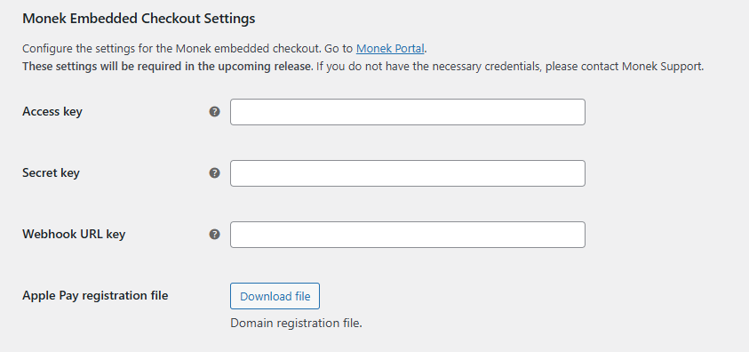 Monek Checkout Settings